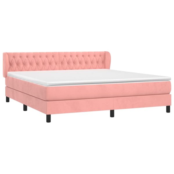 Pat box spring cu saltea, roz, 180×200 cm, catifea