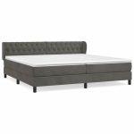 Pat box spring cu saltea, gri închis, 200×200 cm, catifea