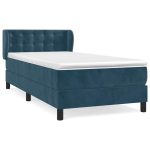 Pat box spring cu saltea, albastru închis, 80×200 cm, catifea