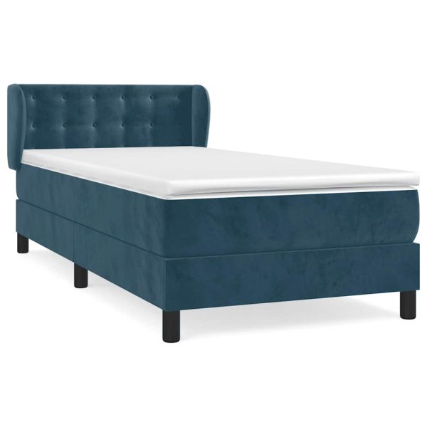 Pat box spring cu saltea, albastru închis, 80×200 cm, catifea
