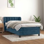 Pat box spring cu saltea, albastru închis, 80×200 cm, catifea