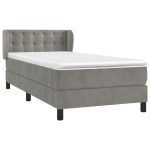 Pat box spring cu saltea, gri deschis, 90×190 cm, catifea