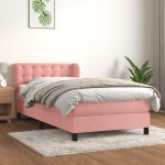 Pat box spring cu saltea, roz, 100×200 cm, catifea