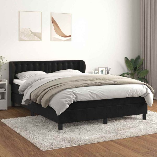 Pat box spring cu saltea, negru, 140×190 cm, catifea