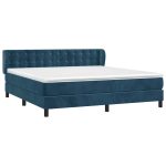 Pat box spring cu saltea, albastru închis, 160×200 cm, catifea