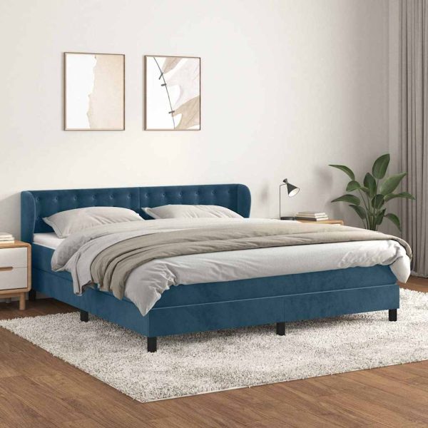Pat box spring cu saltea, albastru închis, 160×200 cm, catifea