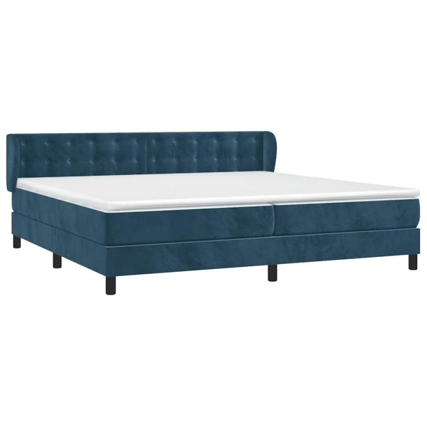 Pat box spring cu saltea, albastru închis, 200×200 cm, catifea