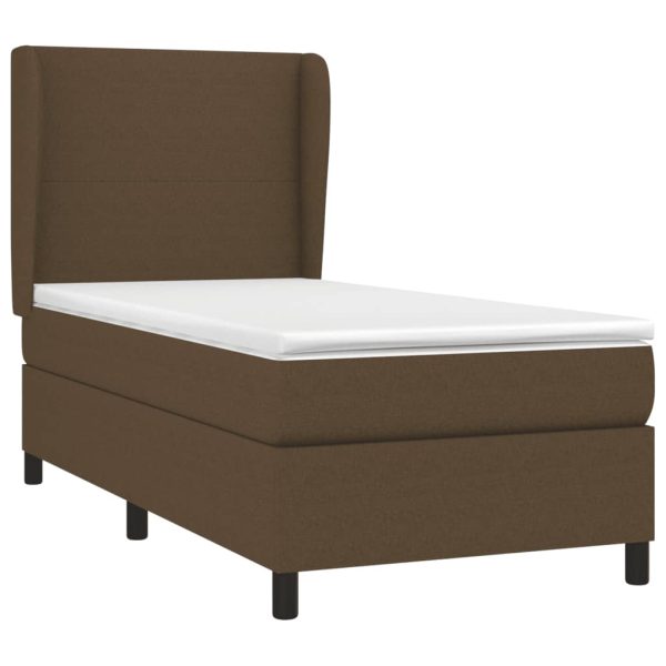 Pat box spring cu saltea, maro închis, 80×200 cm, textil