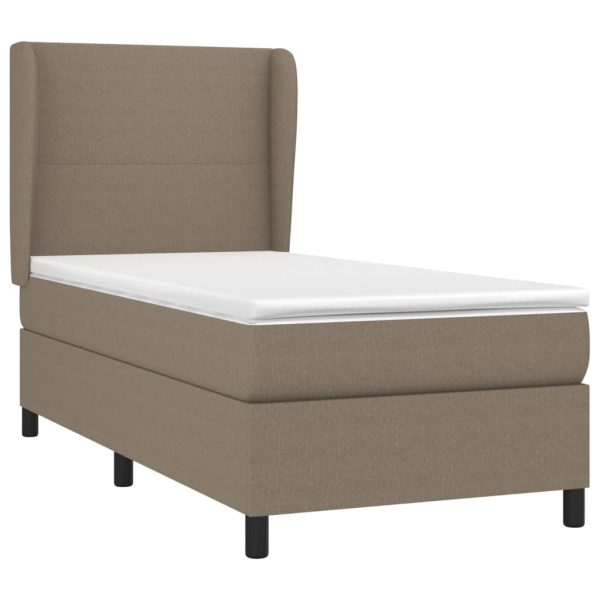 Pat box spring cu saltea, gri taupe, 90×190 cm, textil