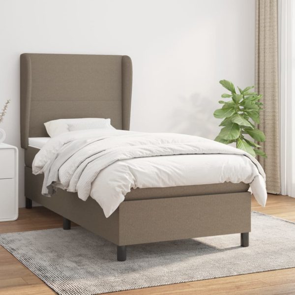 Pat box spring cu saltea, gri taupe, 90×190 cm, textil
