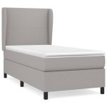 Pat box spring cu saltea, gri deschis, 100×200 cm, textil