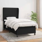 Pat box spring cu saltea, negru, 100×200 cm, textil