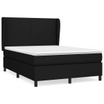 Pat box spring cu saltea, negru, 140×200 cm, textil