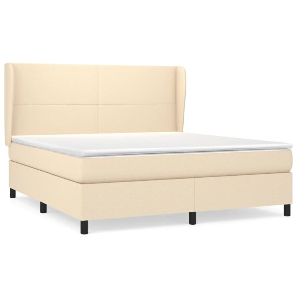 Pat box spring cu saltea, crem, 160×200 cm, material textil