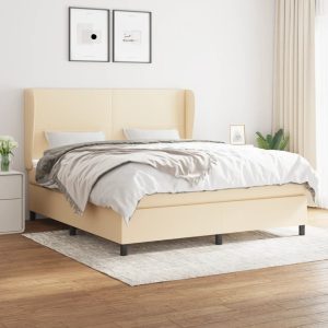 Pat continental cu saltea, crem, 180×200 cm, textil