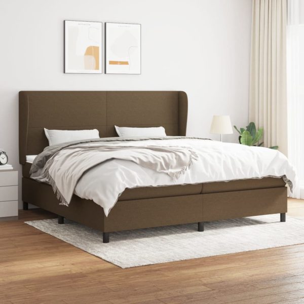 Pat box spring cu saltea, maro închis, 200×200 cm, textil