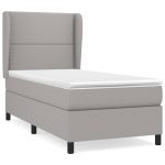 Pat box spring cu saltea, gri deschis, 90×190 cm, textil