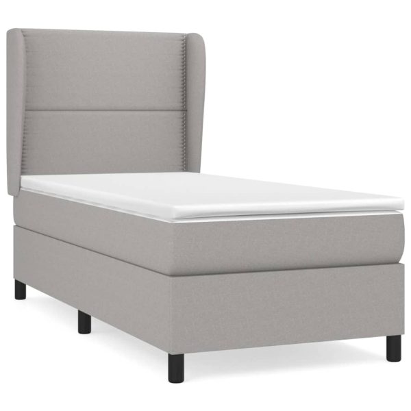 Pat box spring cu saltea, gri deschis, 90×190 cm, textil