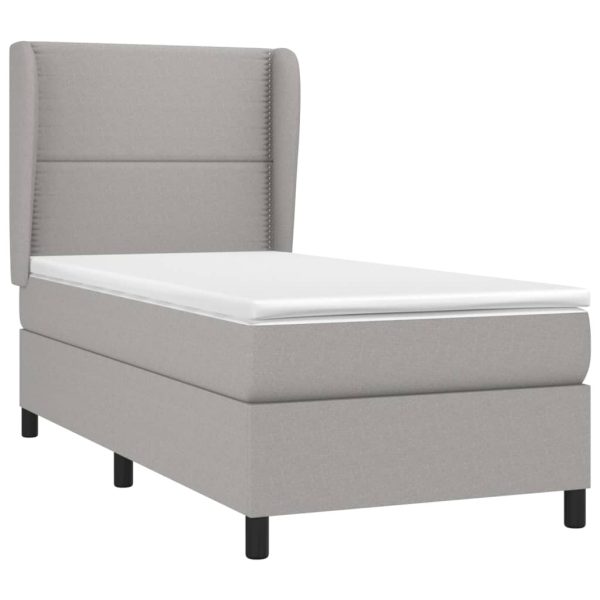 Pat box spring cu saltea, gri deschis, 90×190 cm, textil