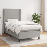 Pat box spring cu saltea, gri deschis, 90×190 cm, textil