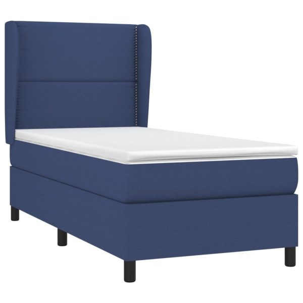Pat box spring cu saltea, albastru, 90×190 cm, textil