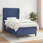 Pat box spring cu saltea, albastru, 90×190 cm, textil