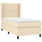 Pat box spring cu saltea, crem, 90×200 cm, textil