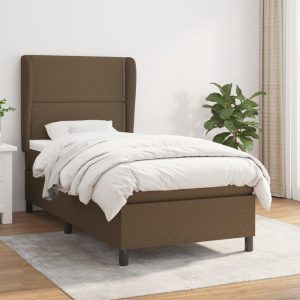 Pat box spring cu saltea, maro închis, 100×200 cm, textil