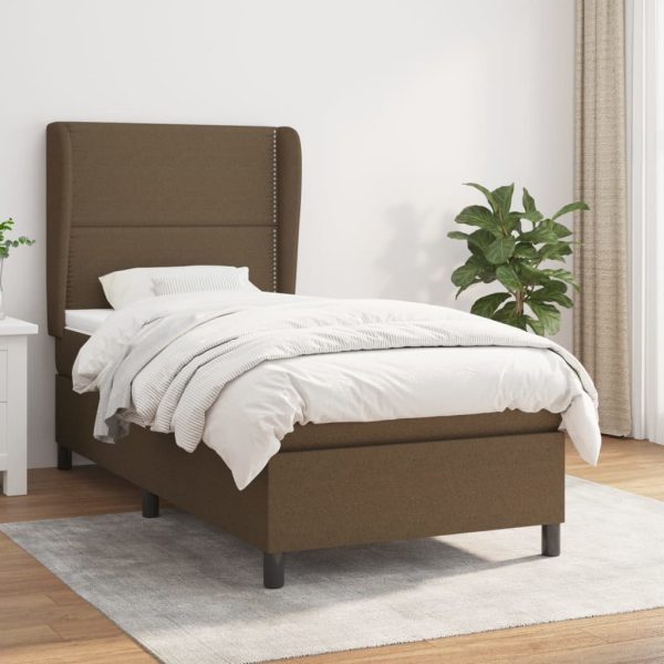 Pat box spring cu saltea, maro închis, 100×200 cm, textil