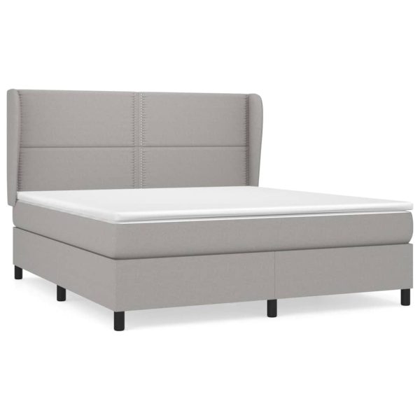 Pat continental cu saltea, gri deschis, 160×200 cm, textil