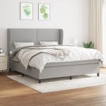 Pat continental cu saltea, gri deschis, 160×200 cm, textil