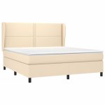 Pat box spring cu saltea, crem, 160×200 cm, material textil