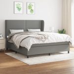 Pat box spring cu saltea, gri închis, 180×200 cm, textil