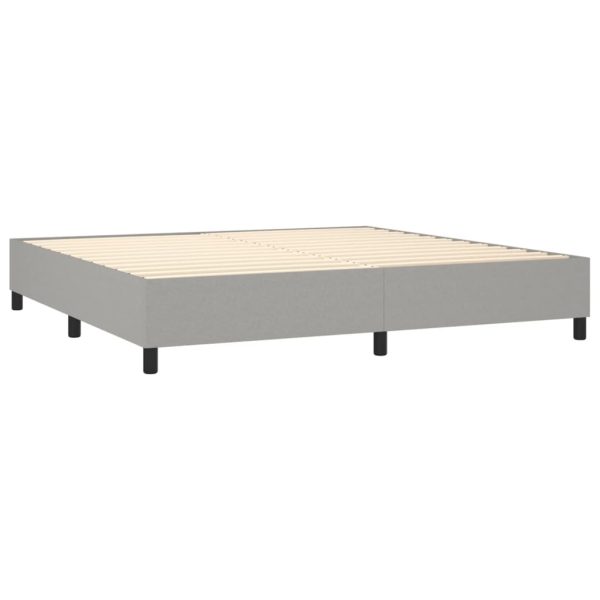 Pat box spring cu saltea, gri deschis, 200×200 cm, textil