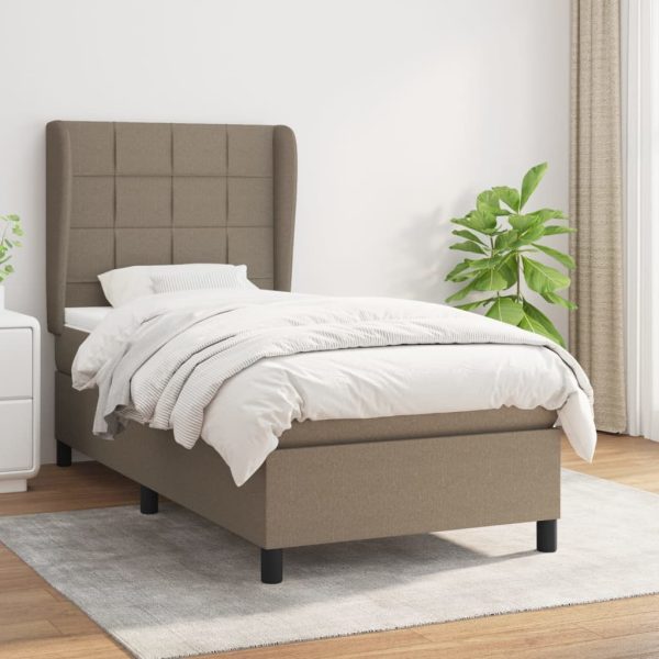 Pat box spring cu saltea, gri taupe, 80×200 cm, textil