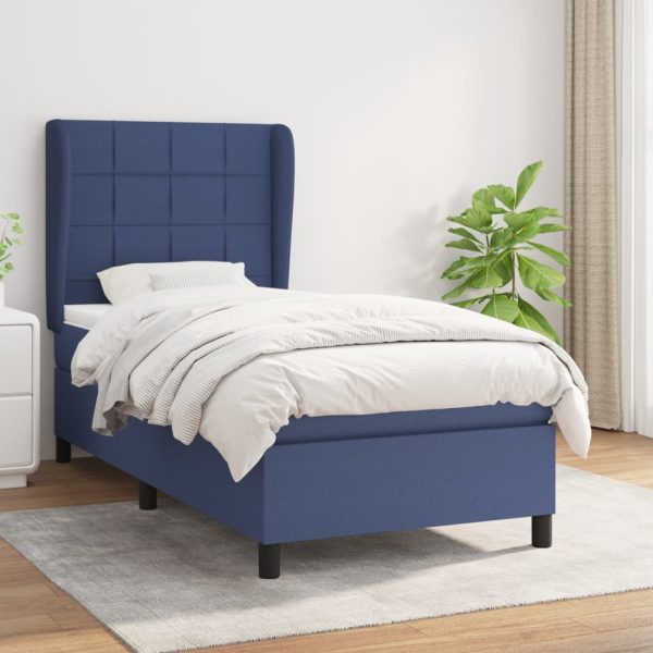 Pat box spring cu saltea, albastru, 80×200 cm, textil