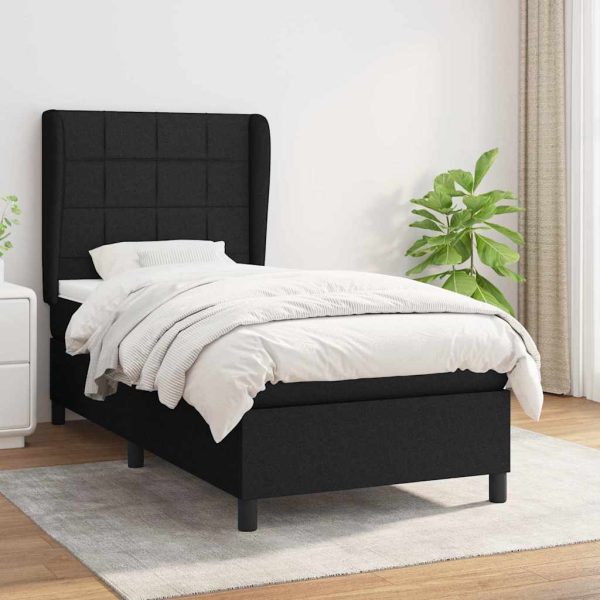 Pat box spring cu saltea, negru, 90×200 cm, textil