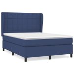 Pat box spring cu saltea, albastru, 140×200 cm, textil