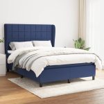 Pat box spring cu saltea, albastru, 140×200 cm, textil