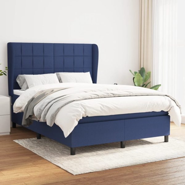 Pat box spring cu saltea, albastru, 140×200 cm, textil