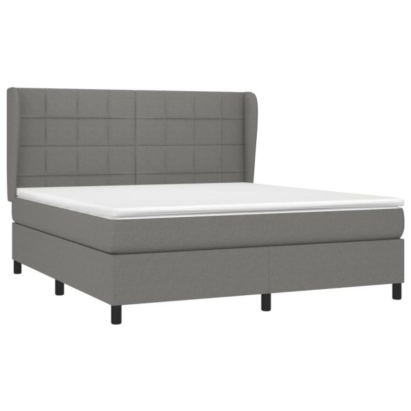 Pat box spring cu saltea, gri închis, 180×200 cm, textil