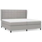 Pat box spring cu saltea, gri deschis, 200×200 cm, textil