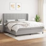 Pat box spring cu saltea, gri deschis, 200×200 cm, textil