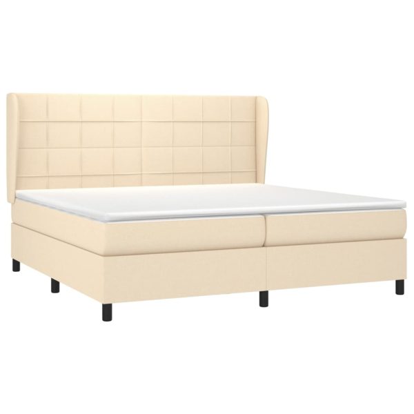 Pat box spring cu saltea, crem, 200×200 cm, textil