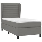 Pat box spring cu saltea, gri închis, 90×190 cm, textil
