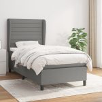 Pat box spring cu saltea, gri închis, 90×190 cm, textil