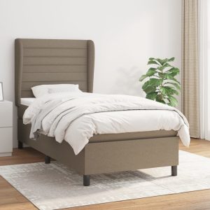 Pat box spring cu saltea, gri taupe, 100×200 cm, textil