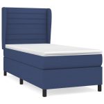 Pat box spring cu saltea, albastru, 100×200 cm, textil