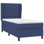 Pat box spring cu saltea, albastru, 100×200 cm, textil