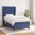 Pat box spring cu saltea, albastru, 100×200 cm, textil